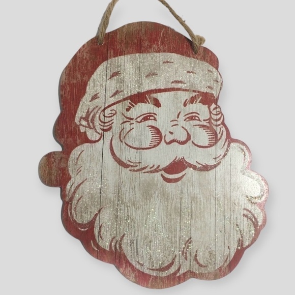 Santa Claus Large Ornament MDF Material Santa’s Face Vintage Inspired Plaque - Picture 1 of 4